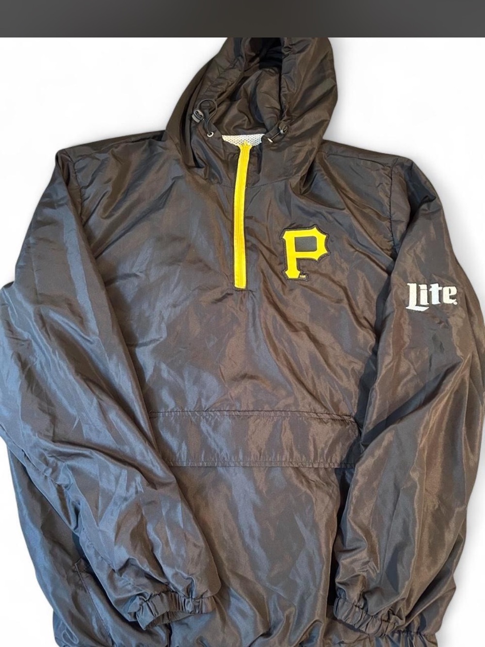 Men’s Large Pittsburgh Pirates Black & Yellow Pullover Windbreaker Miller Lite